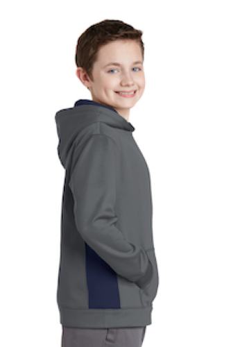 Left view of Sport-Tek Youth Sport-Wick Fleece Colorblock Hooded Pullover