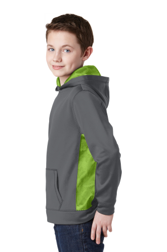 Left view of Sport-Tek Youth Sport-Wick CamoHex Fleece Colorblock Hooded Pullover