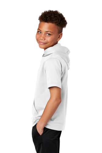 Left view of Sport-Tek Youth Sport-Wick Fleece Short Sleeve Hooded Pullover